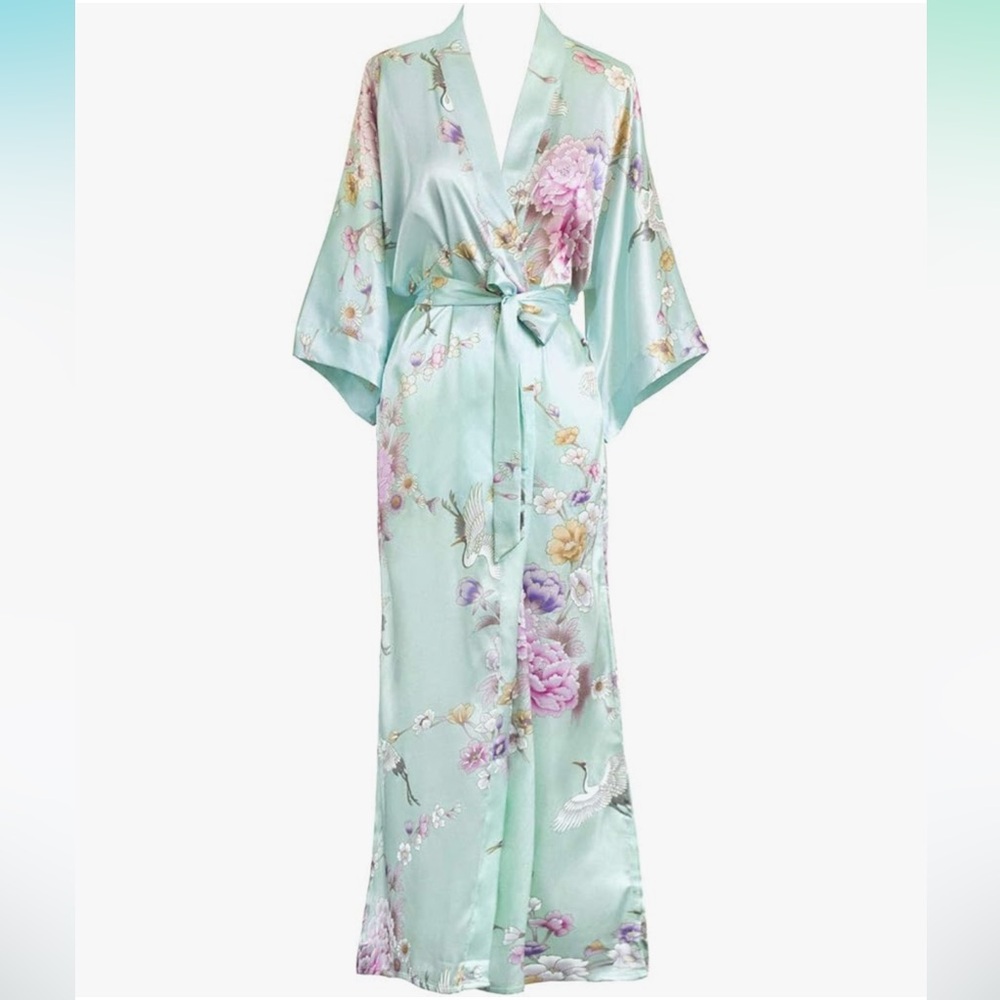 Floral Kimono Robe in Mint Green